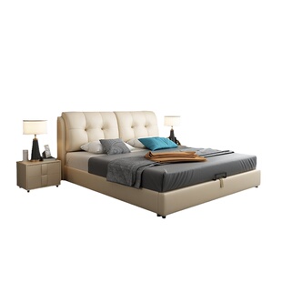 简约现代皮床家用主卧2米大床1.8米轻奢床双人床1.5m储物网红床