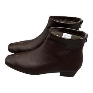 法式方头瘦瘦靴女低跟及裸靴2025年秋冬新款后拉链加绒粗跟马丁靴