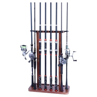 展示架家用置物立式固定路亚竿架子垂钓用品木质放置架鱼竿收纳架