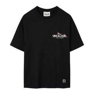 REALISM 马年限定黑色印花短袖T恤 夏季重磅宽松潮牌短袖