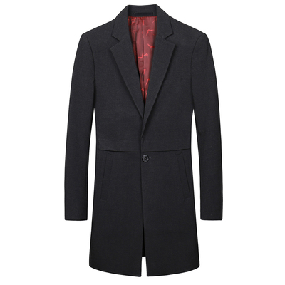 风衣男休闲纯色百搭中长外套大衣