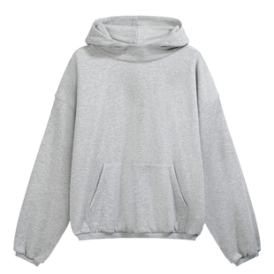 325G重磅加绒短款卫衣男潮牌高街KANYE侃爷纯色廓形宽松连帽上衣