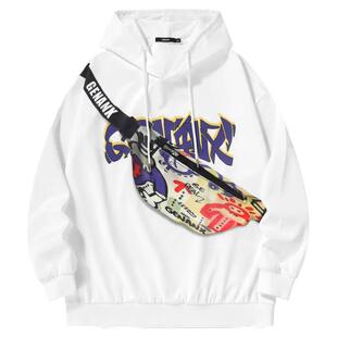 GENANX闪电潮牌白色连帽卫衣外套男女款秋冬新款初秋穿搭黑色上衣