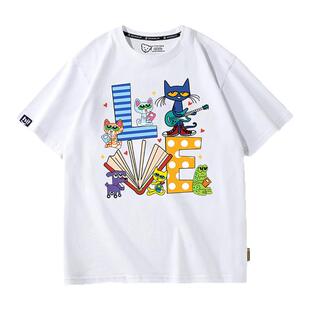 美式Pete the Cat皮特猫夏季青少年学生儿童纯棉短袖T恤衣服定制