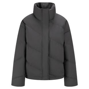 几何单元宽松保暖冬季外套上衣90白鸭绒小个子短款立领羽绒服女