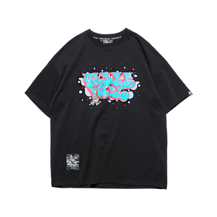 lnbr x shake well联名款夏季新品字母涂鸦印花休闲T恤宽松情侣潮