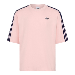 adidas阿迪达斯三叶草半袖上衣夏男女粉色棉质运动短袖T恤 KG6334