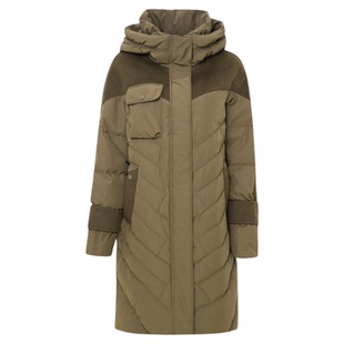 莱芙·艾迪儿商场同款连帽中长款羽绒服女冬90白鸭绒撞色拼接外套