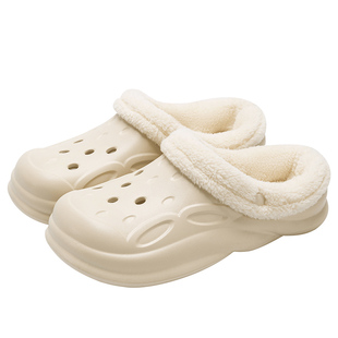 厚底可拆卸棉拖鞋女士2026新款冬季外穿加绒居家保暖防滑洞洞鞋男
