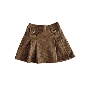 女童洋气秋春加厚毛呢千鸟格子短裙儿童半裙复古含羊毛百褶半身裙