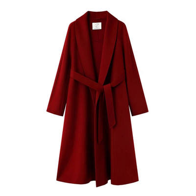 红色双面羊绒中长款厚服大衣女