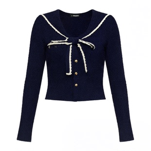 甜辣多多【滨海小镇】2026海军领针织衫女秋季蝴蝶结小衫套头上衣