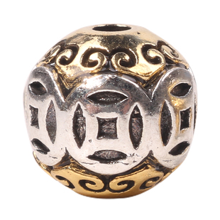 藏银复古双色福喜扎基拉姆圆珠 diy文玩菩提手串饰品配件古金散珠