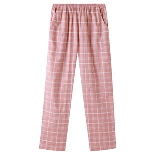 芬腾睡裤女春秋季薄款梭织纯棉格子宽松长裤单裤全棉可外穿家居裤