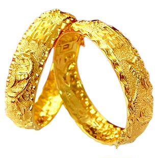 新娘结婚镀金龙凤手镯女婚嫁金首饰品一套婚庆三金道具沙金手镯子