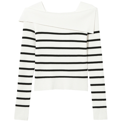 热风2025年新款女士一字领针织衫