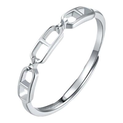 六桂福925银镂空戒指女开口素戒