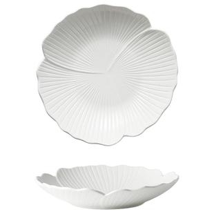 陶瓷纯色高级感汤碗浅碗深盘花型水果碗沙拉碗菜盘子西餐白色餐具