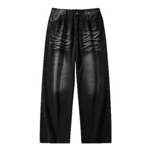 FOG GOETHE猫须直筒牛仔裤男士美式高街痞帅宽松春秋季休闲长裤子