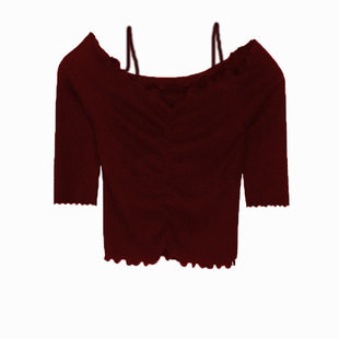 漏锁骨网红吊带一字肩露肩短款上衣女ins港风紧身露脐t恤打底衫