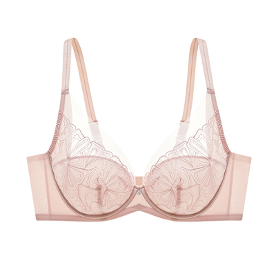 桑扶兰蕾丝内衣大胸显小2025秋性感大码显瘦刺绣防下垂薄文胸