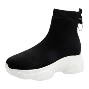 欧洲站厚底袜子短靴女2025秋冬新款内增高百搭瘦瘦针织弹力高帮鞋