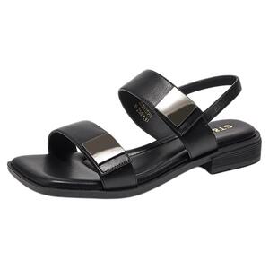 星期六夏季魔术贴配裙子沙滩鞋女款2025新款法式真皮气质罗马凉鞋