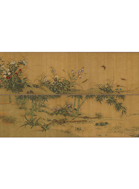 黄筌翠竹草虫图装饰画横幅挂画