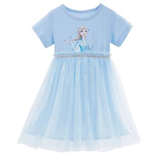 迪士尼女童连衣裙夏装新款儿童裙子艾莎冰雪奇缘公主裙纱裙