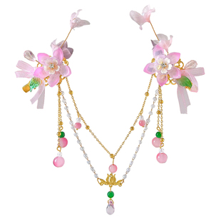 儿童发夹小女孩花朵步摇流苏额链发卡汉服女童头饰超仙古风发饰