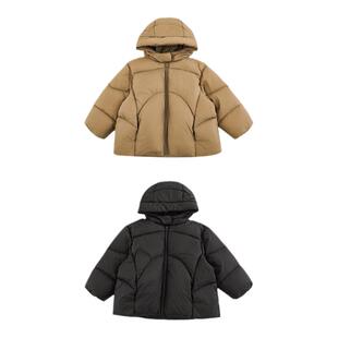 幼悠男童2025新款连帽防风羽绒服冬季不规则弧线加厚保暖儿童外套