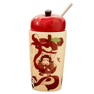 陶瓷杯伴手礼女伴娘实用吸管生日苹果女孩送闺蜜带盖结婚礼小礼品