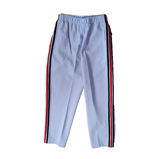 四季学生校服裤子白色直筒拼两道黑条中间大红条运动长裤男女定制