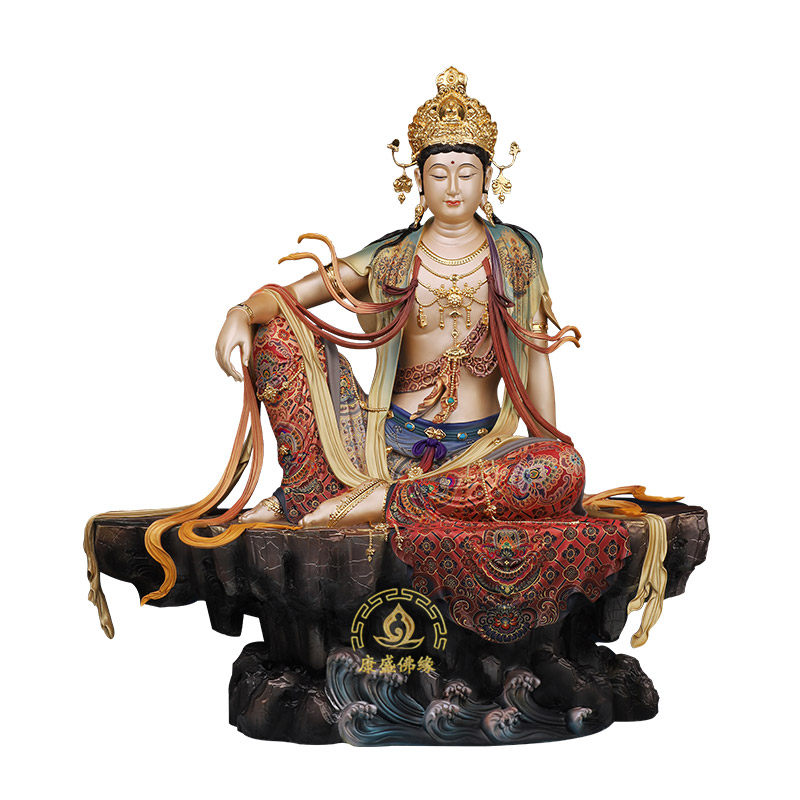 纯铜水月观音菩萨像中式家居摆件