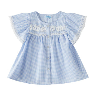 【商场同款】丽婴房【夏日 小飞袖】2026夏新品女童纯棉短袖衬衫