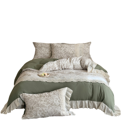 法式碎花全棉蕾丝花边公主四件套