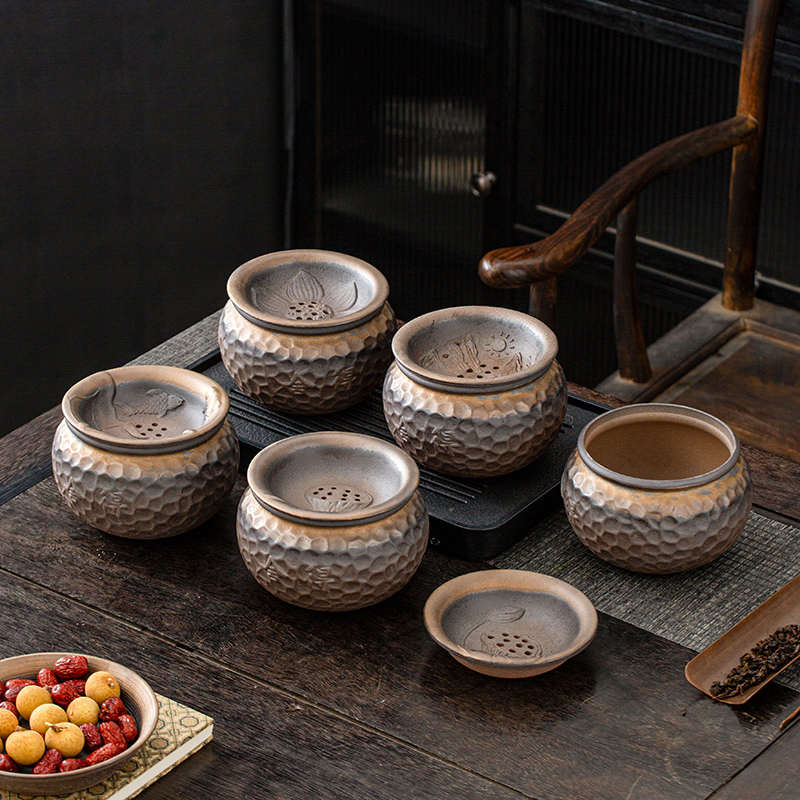 复古粗陶茶渣缸水盂建水茶洗桌面废水垃圾桶大号带盖过滤干湿分离