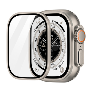 适用applewatchultra钢化膜全屏高清苹果手表ultra2代保护膜iwatchultra2贴膜铝合金边框膜全包金属49mm防窥