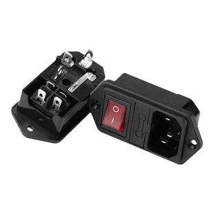 带线品字插座AC电源插座带保险丝带开关带红色灯三孔设备电源插头