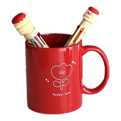 YOUNGFIRE 可爱郁金香红色陶瓷马克杯少女心礼物早餐咖啡牛奶水杯