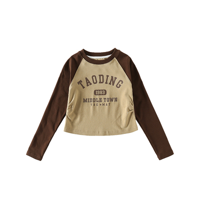 淘町圆领美式长袖字母印花T恤