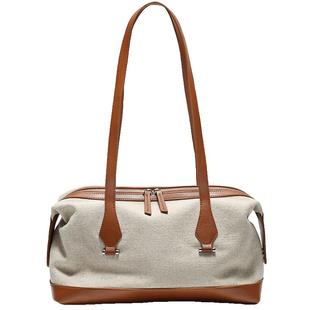 百丽包包女新款通勤大容量棉麻织物单肩腋下波士顿包M8535CX5