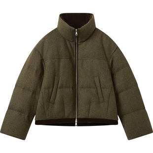 播绿色保暖立领短款鸭绒羽绒服女冬季宽松通勤外套DDS4RD5229