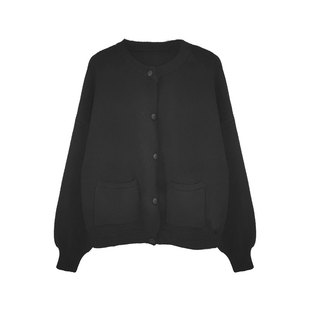 陆与山屿开衫外套女针织女士大口袋厚实毛衣2025宽松新款短款上衣