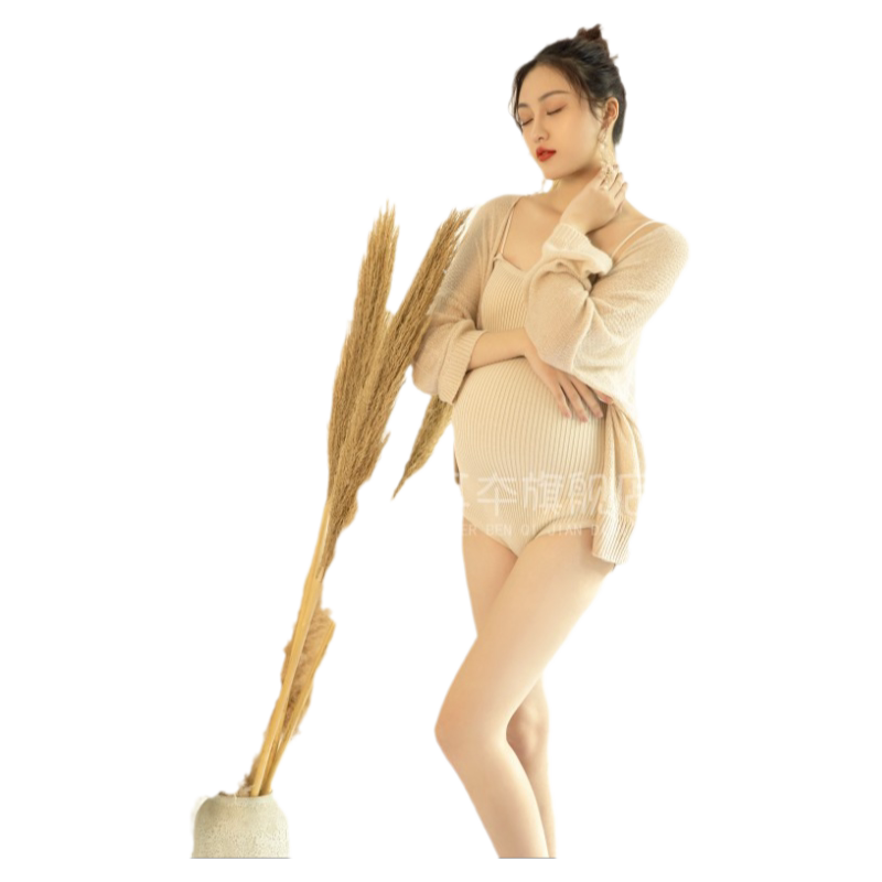 孕妇拍照服装针织开衫连体衣
