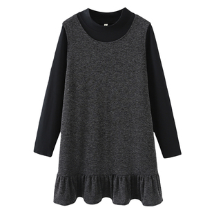 2025冬装新款大码休闲半高领长袖打底衫中长款下摆荷叶边马夹套装