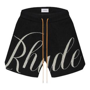 RHUDE短裤美式高街潮牌字母LOGO提花抽绳针织毛线五分裤夏男女FOG
