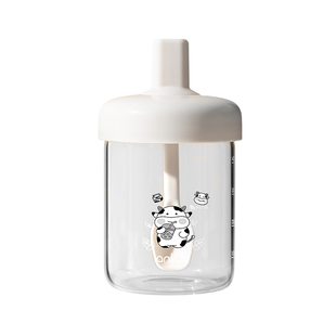 安扣玻璃水杯带盖勺子透明早餐专用牛奶杯女高颜值便携外带燕麦杯