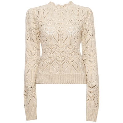 TOP家甜俏奶糯花边泡泡袖毛衣