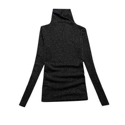 高领修身风闪光丝加绒网纱打底衫